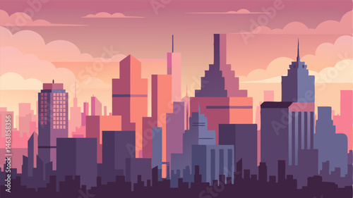 The city skyline at dusk is a perfect blend of urban and natural elements as the skys pastel hues soften the hard lines of the buildings.