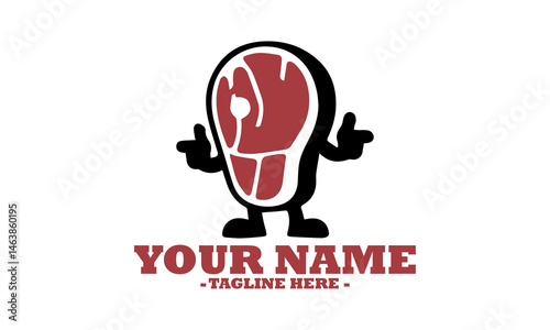 food piece meat funny cartoon face, mascot cartoon healthy food piece of meat vector Icon and sticker of a meat cartoon character logo design