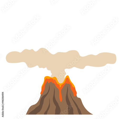Illustration of Volcano Erupting with Lava and Smoke