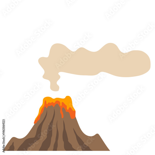Illustration of Volcano Erupting with Lava and Smoke