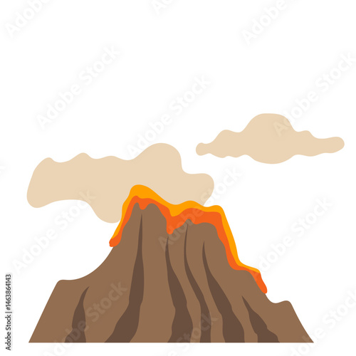 Illustration of Volcano Erupting with Lava and Smoke