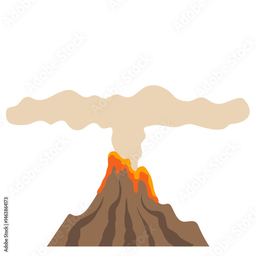Illustration of Volcano Erupting with Lava and Smoke