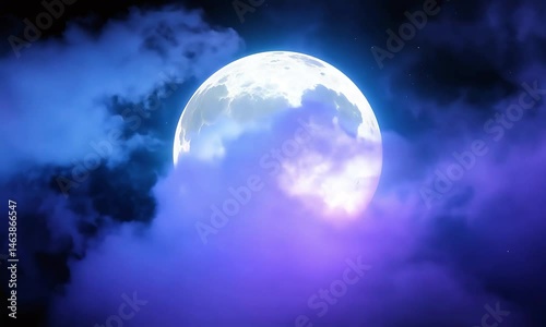 Mystical Night Sky with a Full Moon and Dramatic Clouds