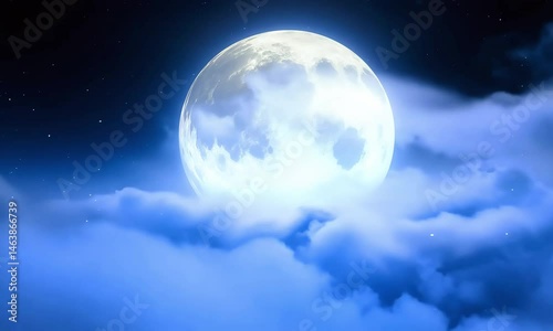 Majestic Full Moon Rising Through Night Cloudscape