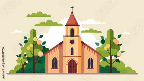 The historic church at the heart of the village square adorned with ivy and offering a place for spiritual reflection.