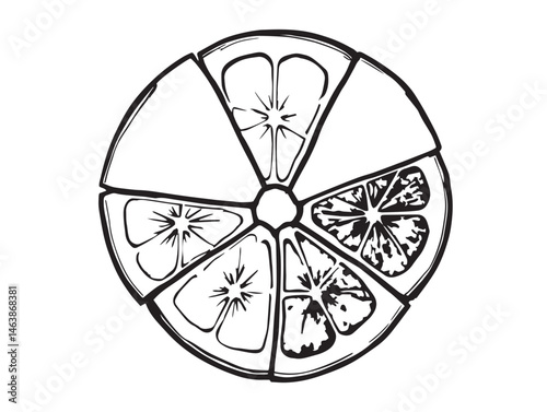 line art of dried and fresh citrus fruit wheel slices vector