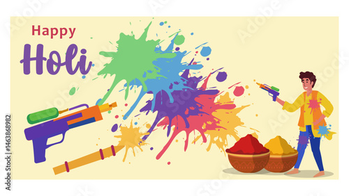Vibrant Happy Holi Festival Vector Banner Illustrations Set-02