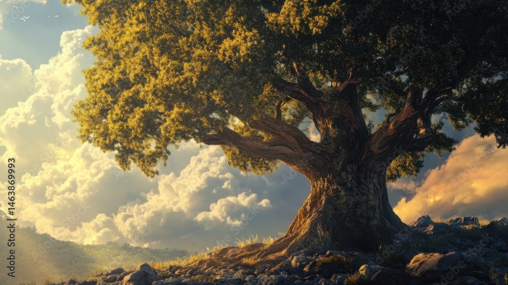 Fototapeta premium A mighty tree with deep roots, symbolizing unwavering faith in God promises