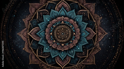 Intricate mandala pattern with sacred geometry, perfect for spiritual, meditation, and decorative designs. Ideal for mindfulness and artistic projects.