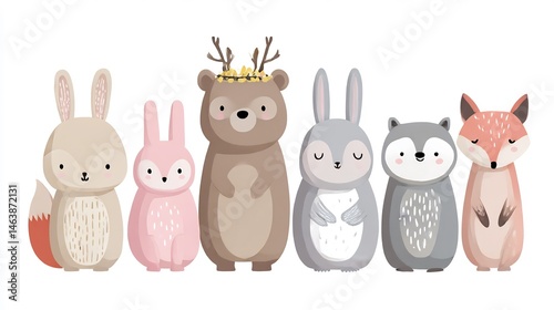 Enchanting forest friends parade, a whimsical woodland creature gathering illustration