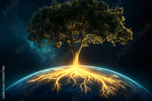 tree roots connecting to earth conceptual background for environmental concepts