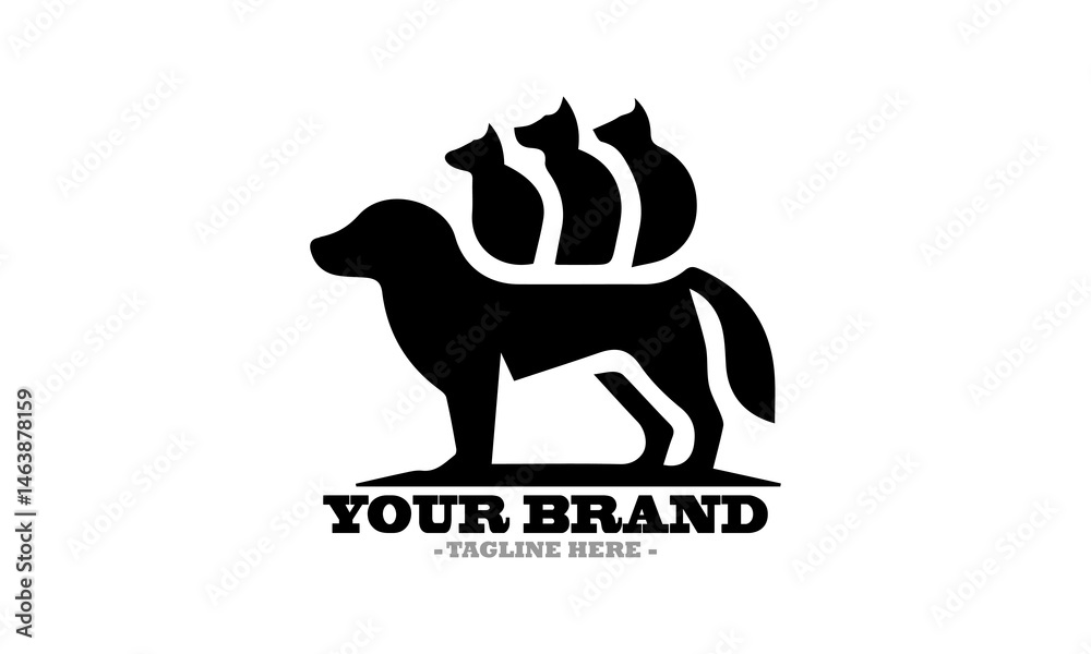 Obraz premium Silhouette of a dog walking with a backpack and Stylized dog illustration a vector icon and dog logo design vector illustration
