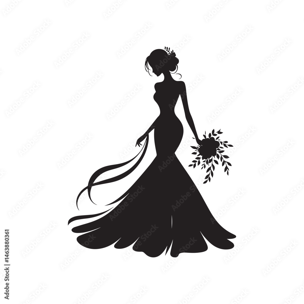 Black and white silhouette of Bride vector illustration isolated on a white background Black and white silhouette of Bride vector illustration isolated on a white background