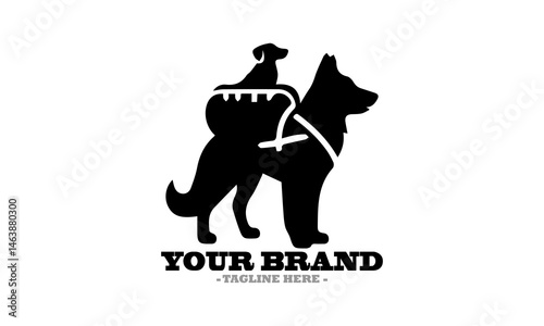 Silhouette of a dog walking with a backpack and Stylized dog illustration a vector icon and dog logo design vector illustration
