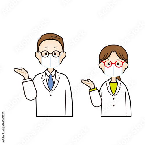 マスクをして説明する医者のイラスト　上半身
