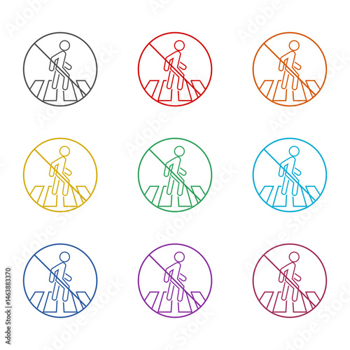 Ban Man Pedestrian Walk icon isolated on white background. Set icons colorful