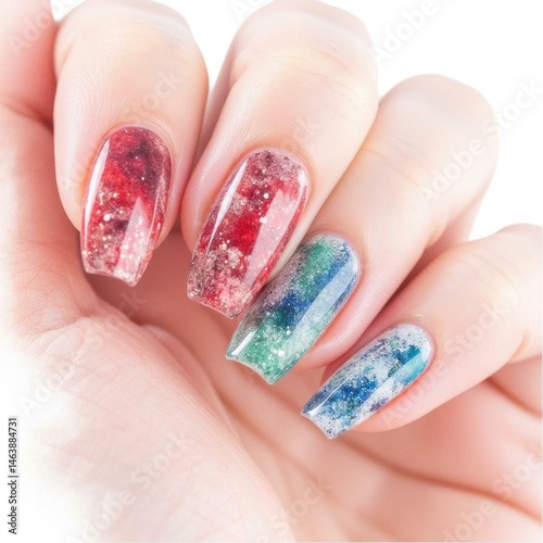 Nail art showcase close-up watercolor design intimate setting glossy finish