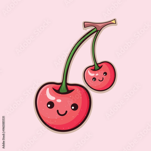 kawaii two cherry  fruits illustration design