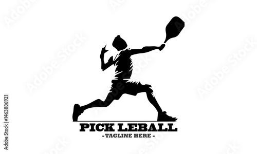 pickleball logo vector graphic and vector silhouette of a pickleball player serving with white background