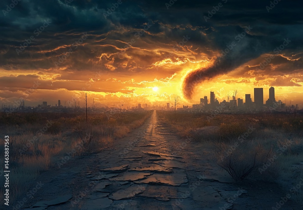 A dramatic scene of the Earth being destroyed by an apocalyptic tornado, A dramatic scene of the Earth being destroyed by an apocalyptic tornado,