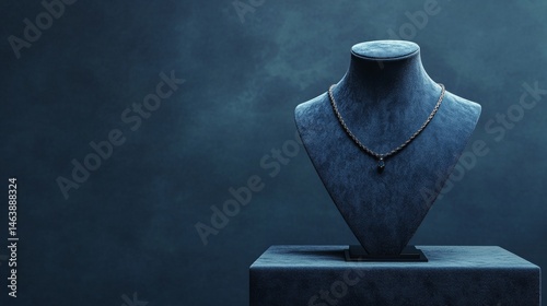 empty blue mannequin neck for jewelry on a stand