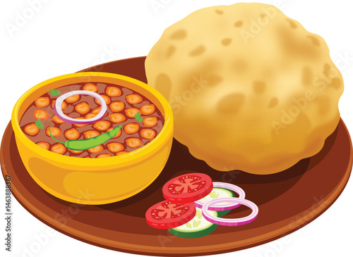 Indian Punjabi Food Chole Bhature in a Plate Vector Illustration (Royalty Free)