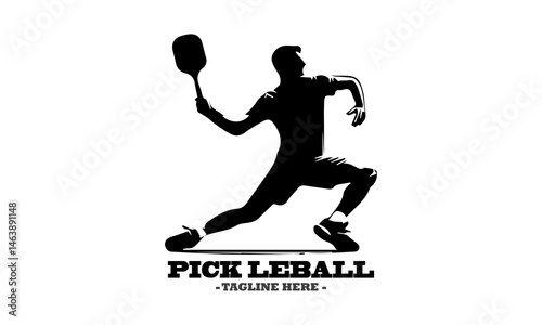 pickleball logo vector graphic and vector silhouette of a pickleball player serving with white background