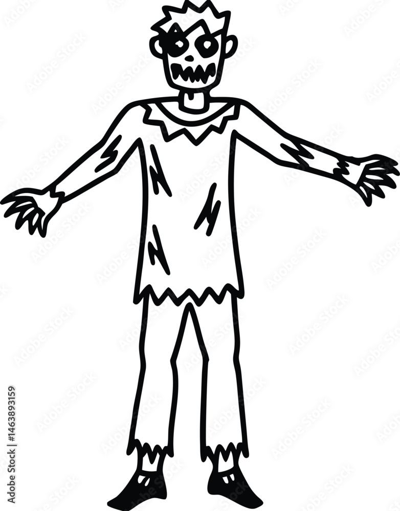 Simple Line Art Zombie Illustration Spooky Halloween Theme Simple Line Art Zombie Illustration Spooky Halloween Theme