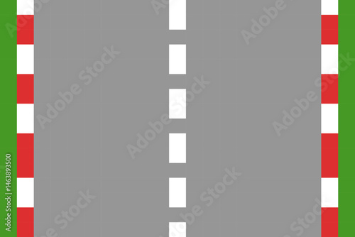section of road with single white line marking, top view in cartoon style in primitive square blocks