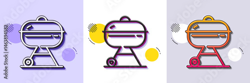 Grill line icon. Halftone dotted pattern. Gradient icon with grain shadow. Barbecue cooker for cooking food sign. Meat brazier symbol. Line grill icon. Various designs. Vector