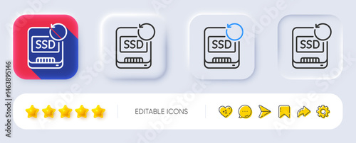 Recovery ssd line icon. Neumorphic, Flat shadow, 3d buttons. Backup data sign. Restore information symbol. Line recovery ssd icon. Social media icons. Vector