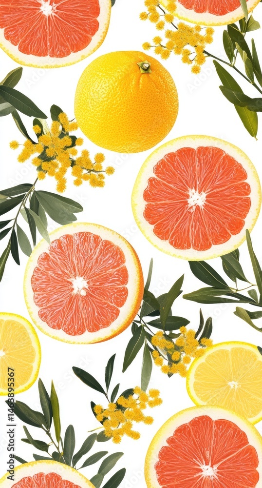 Citrus Pattern with Blossoms