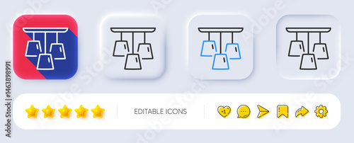 Ceiling lamp line icon. Neumorphic, Flat shadow, 3d buttons. Fixture light sign. Interior illuminate symbol. Line ceiling lamp icon. Social media icons. Vector