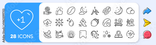 Thunderstorm weather, Lotus and Fishing place line icons. Interest rate, AI generate, Inflation icons. Pack of Night weather, Lounger, Moon stars icon. Sleep, Juice, Sun energy pictogram. Vector