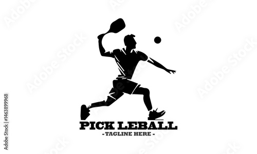 pickleball logo vector graphic and vector silhouette of a pickleball player serving with white background