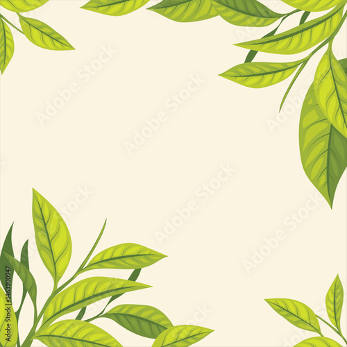 Green tea leaf border frame