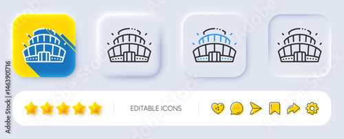 Arena stadium line icon. Neumorphic, Flat shadow, 3d buttons. Competition building sign. Sport complex symbol. Line arena stadium icon. Social media icons. Vector