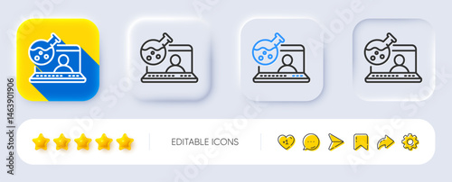 Online chemistry lab line icon. Neumorphic, Flat shadow, 3d buttons. Laboratory flask sign. Analysis symbol. Line online chemistry icon. Social media icons. Vector