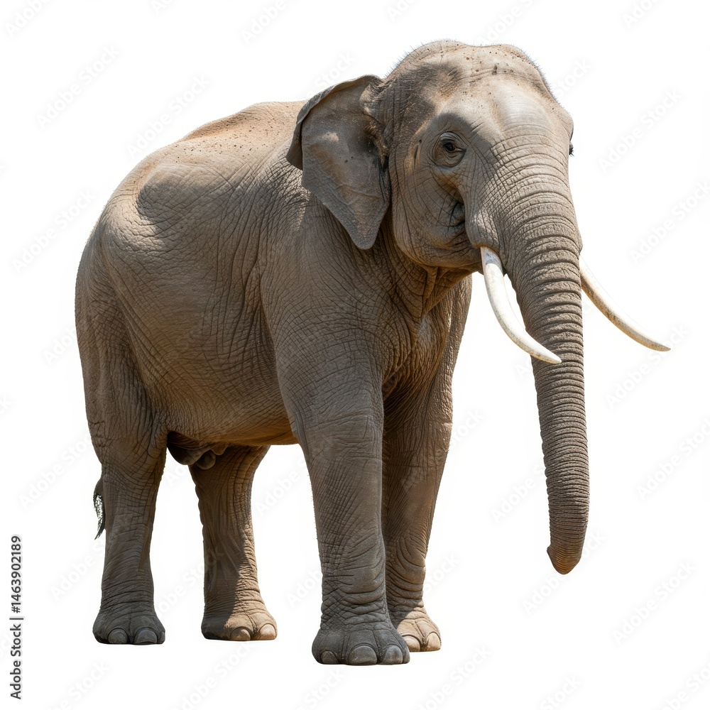 Obraz premium Full body portrait of an elephant standing still isolated on white background
