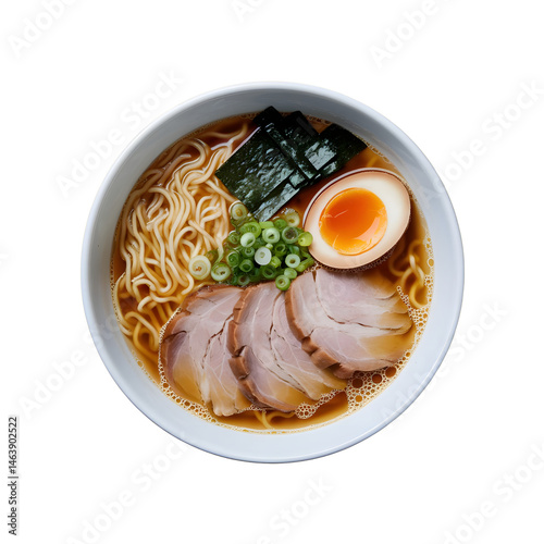 Delicious Ramen Noodles in Broth on White Background