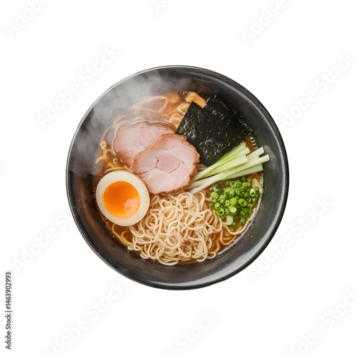 Delicious Ramen Noodles in Broth on White Background