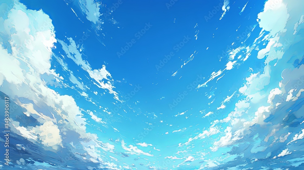 Obraz premium Expansive blue sky with wispy clouds, a panoramic view of serenity and freedom.