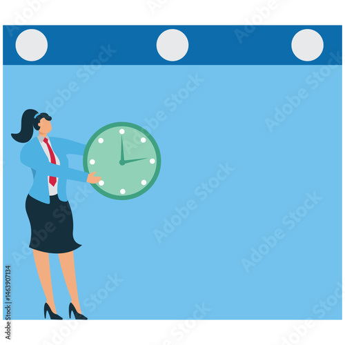A Businesswoman organizes work timeline on a calendar board, time management, time optimization, efficiency and effectiveness