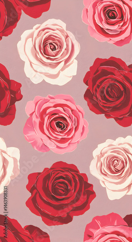 Wallpaper Mural Floral Pattern of Red Pink and White Roses with Soft Texture Torontodigital.ca