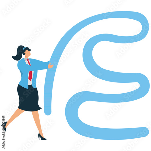 A Businesswoman holding a rolled up bill, illustration of overdue bills, financial problems, budgeting failure, financial planning failure
