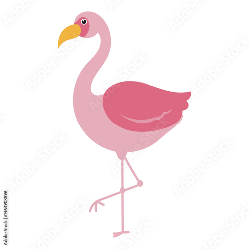 Pink flamingo gracefully stands on one leg. Colorful and serene composition suits nature themed designs, travel brochures, and tropical themed products