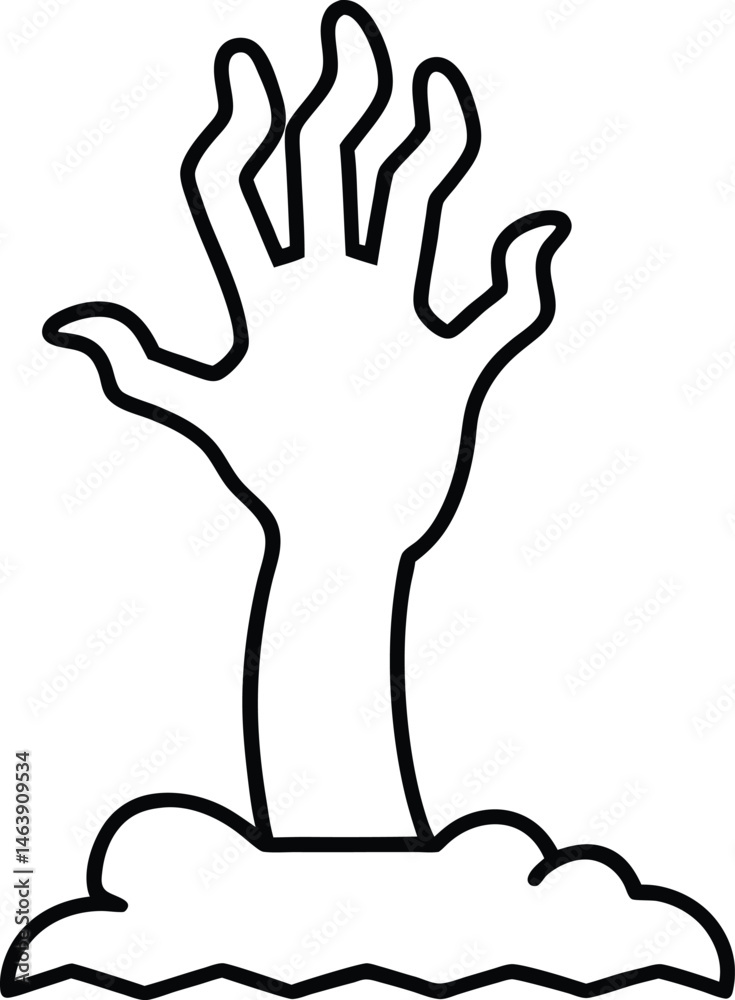 Obraz premium Zombie Hand Rising from the Ground Spooky Line Art Illustration