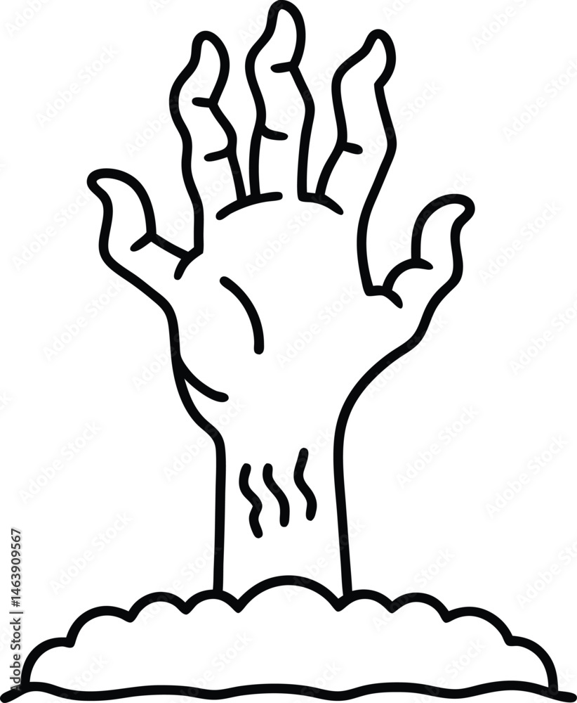 Obraz premium Zombie Hand Rising from the Ground Spooky Line Art Illustration