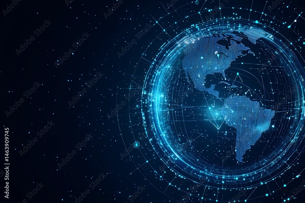 Obraz premium Digital Globe Vector Illustration with Tech Network and Data Points