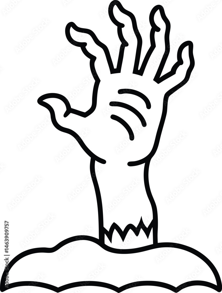 Obraz premium Zombie Hand Rising from the Ground Spooky Line Art Illustration
